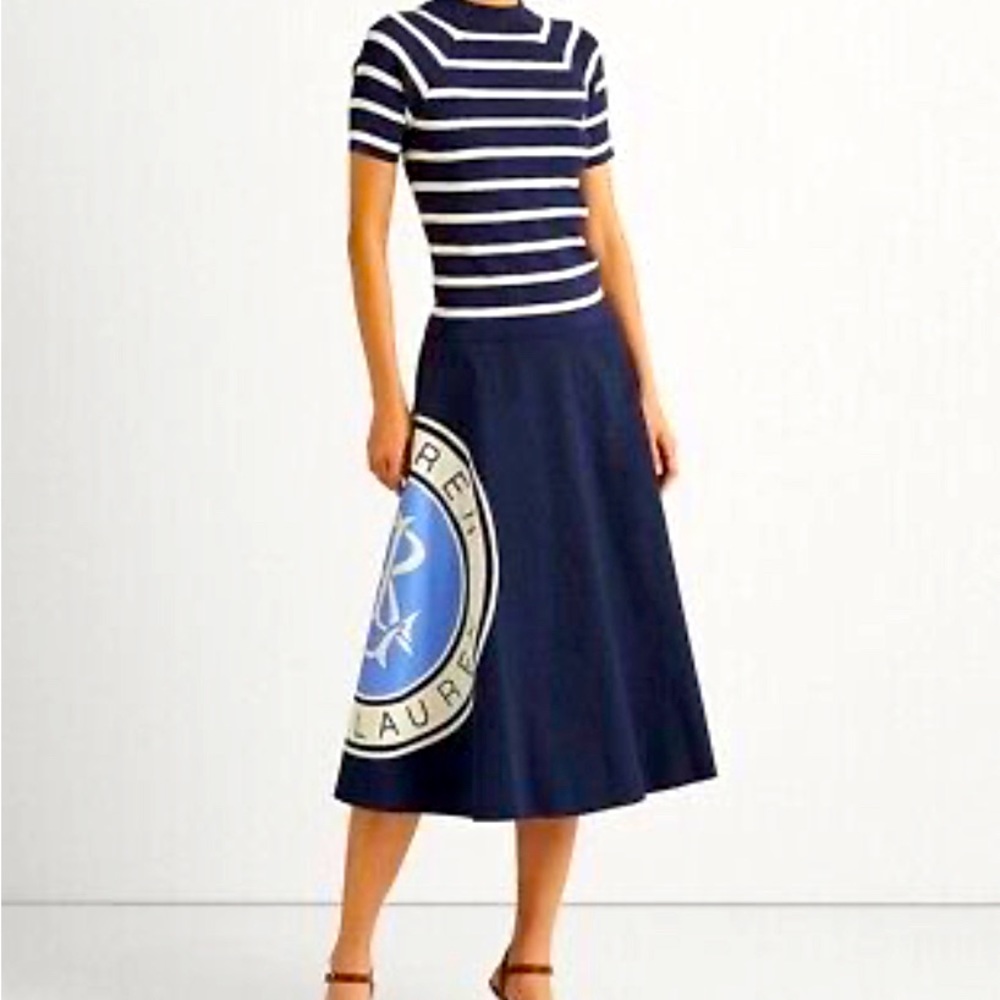 Lauren Ralph Lauren Logo Cotton Canvas A-Line Skirt French Navy - Size 18
